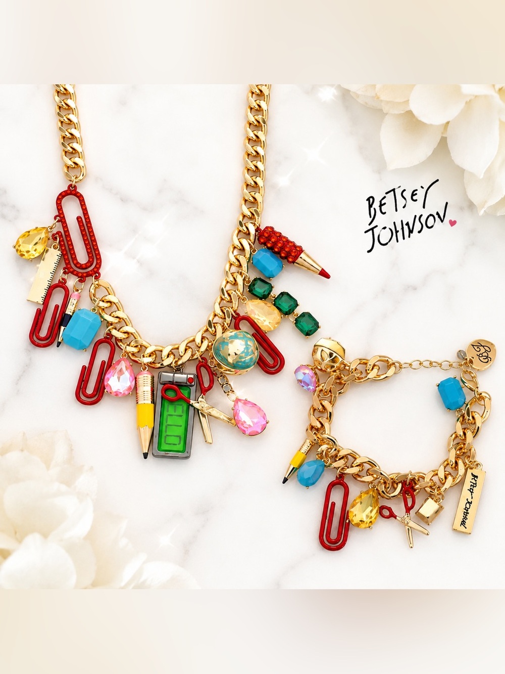 Betsey Johnson Jewelry Set - Teacher School Necklace AND matching Bracelet